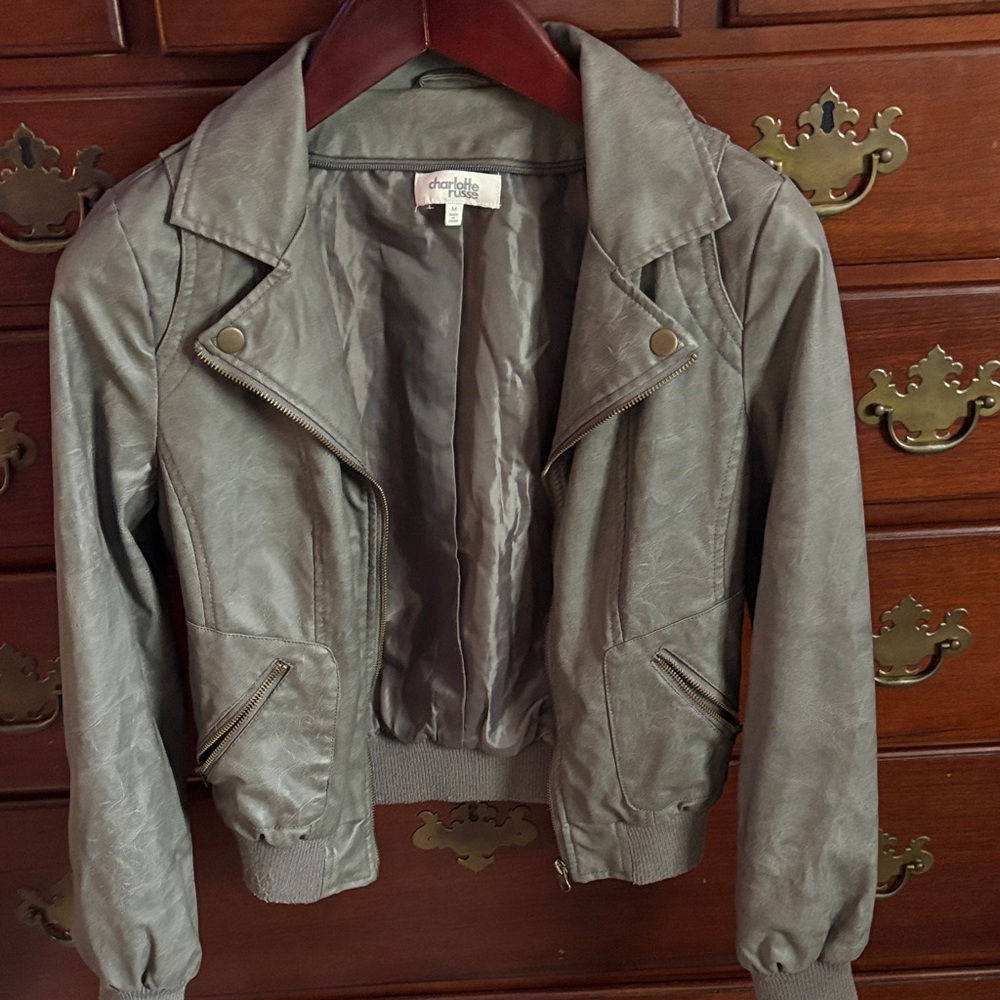 Charlotte Russe Women's Leather Jacket in Gray